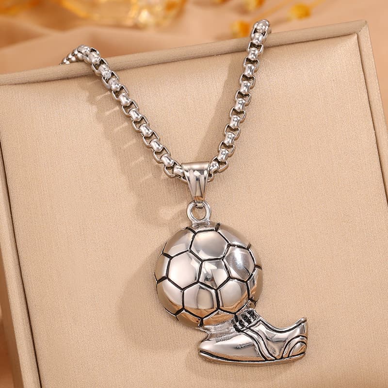 Silver Crystal Kicking Foot FIFA World Cup 2026 Pearl Chain Pendant Necklace — Necklace pendants from Mowey Studio