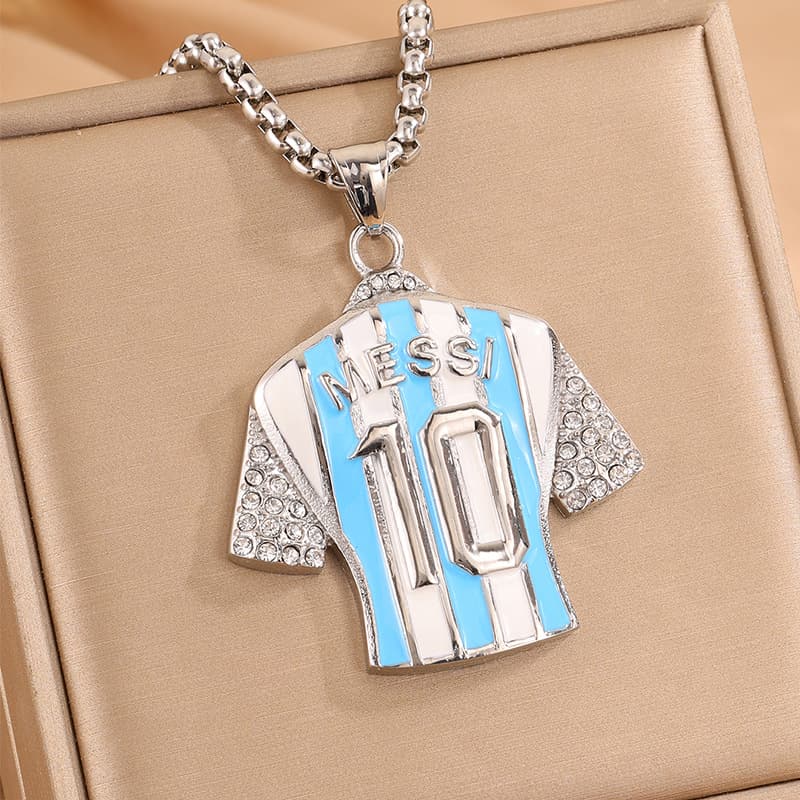 Steel No.10 Messi Argentina FIFA World Cup 2026 Pearl Chain Pendant Necklace — front view
