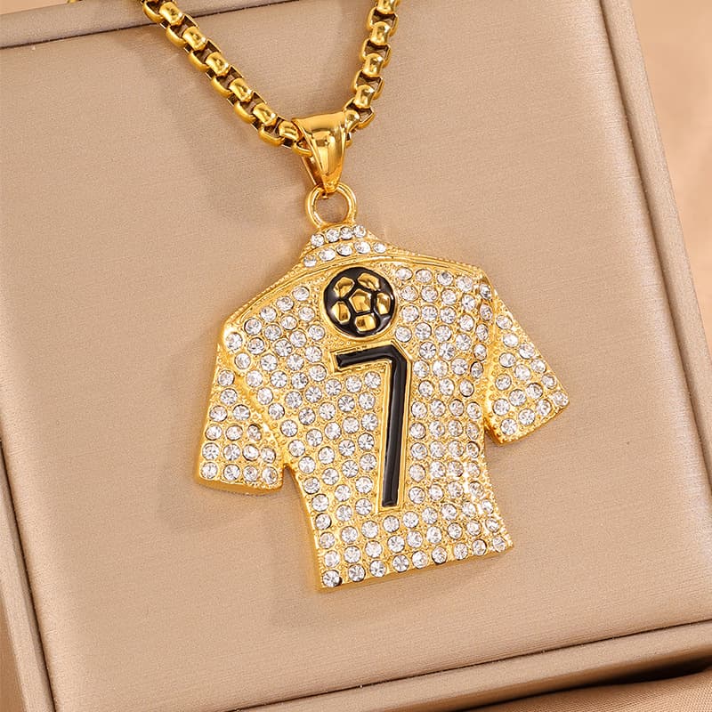 Gold No.7 Ronaldo Portugal FIFA World Cup 2026 Pearl Chain Pendant Necklace — Necklace pendants from Mowey Studio