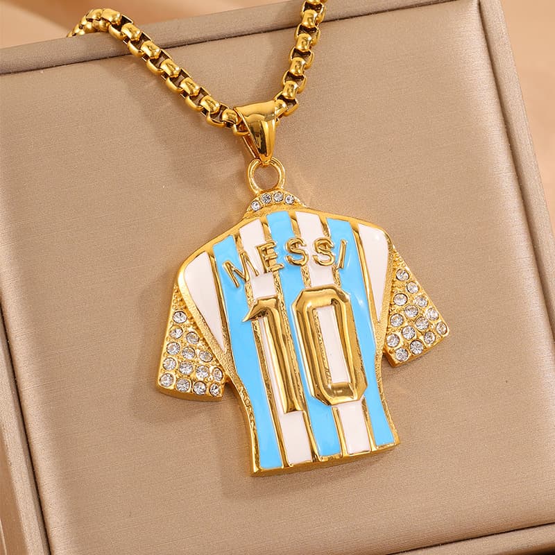 Gold No.10 Messi Argentina FIFA World Cup 2026 Pearl Chain Pendant Necklace — Necklace pendants from Mowey Studio