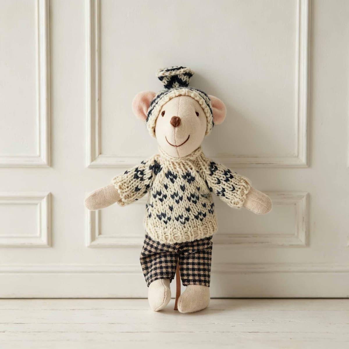 Blue Grey Sweater Set Mouse Plush 15cm — front view