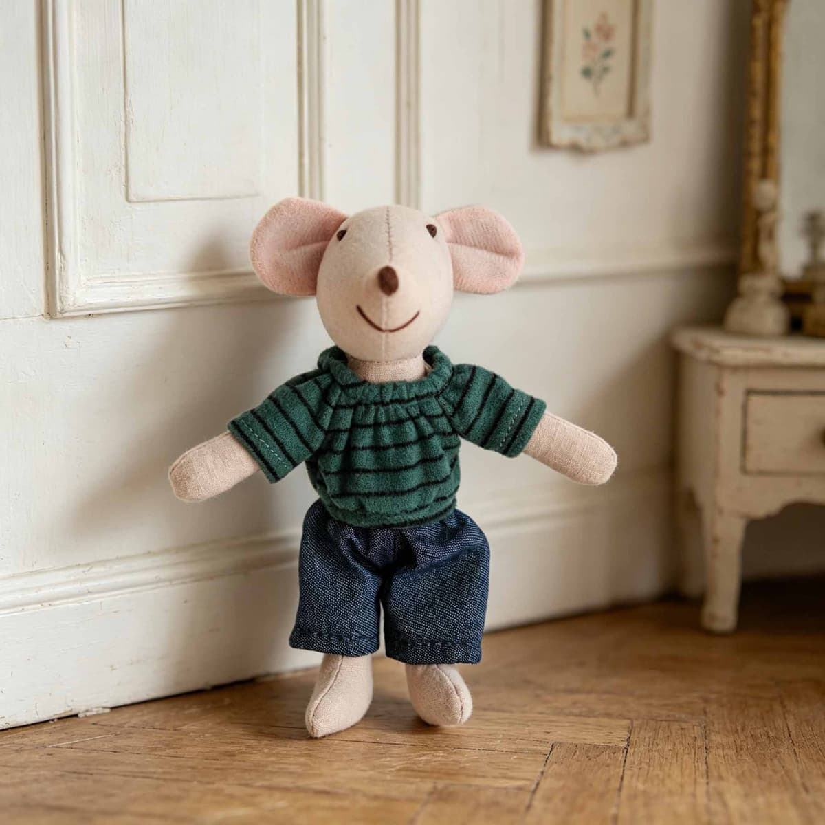 Green Stripe Denim Mouse Plush 15cm — Mouses from Mowey Studio