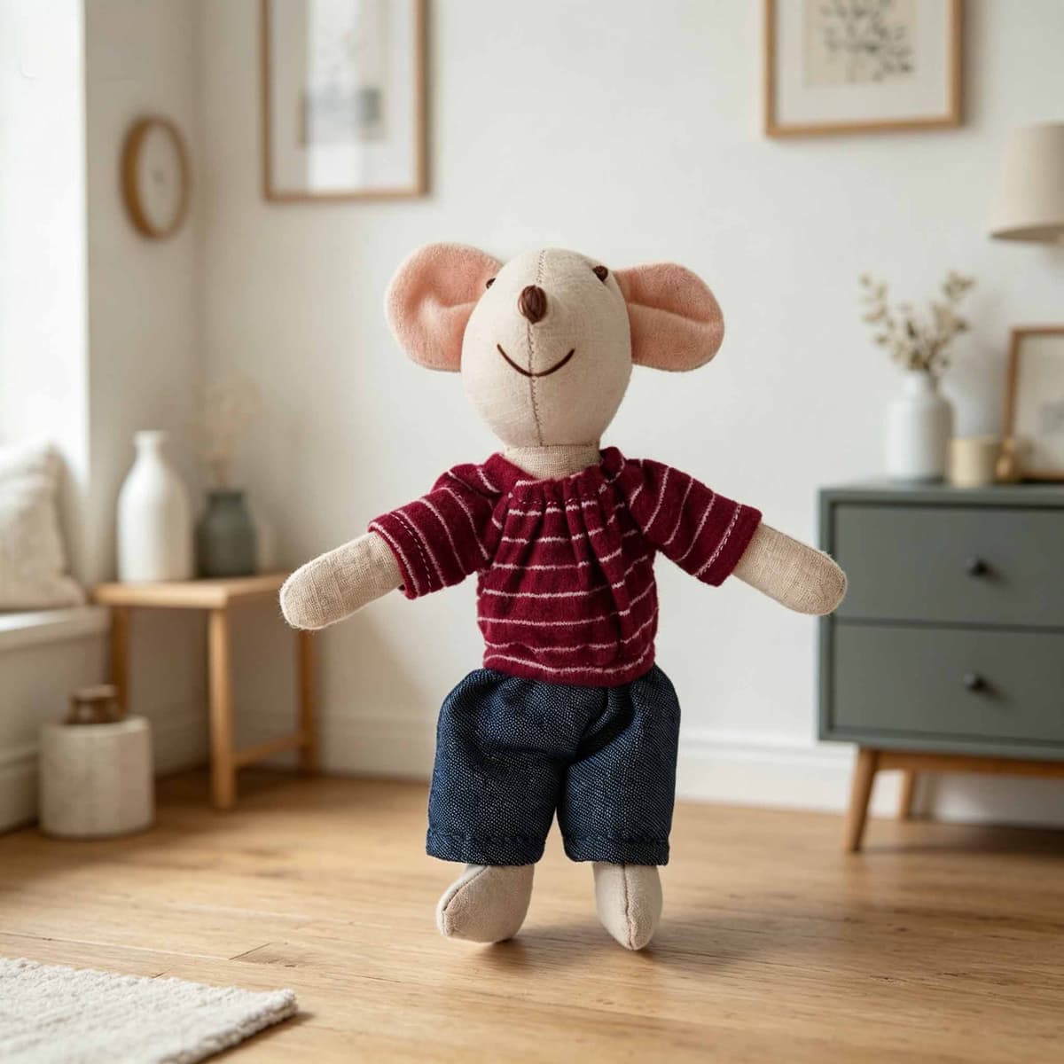 Red Stripe Denim Mouse Plush 15cm — Mouses from Mowey Studio