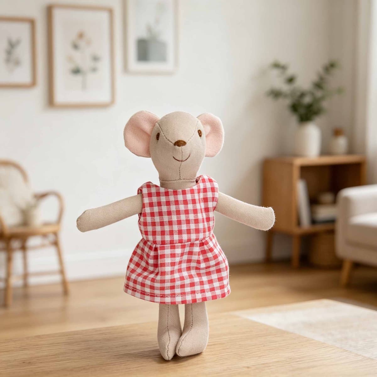 Red Check Mouse Plush 15cm — Mouses from Mowey Studio