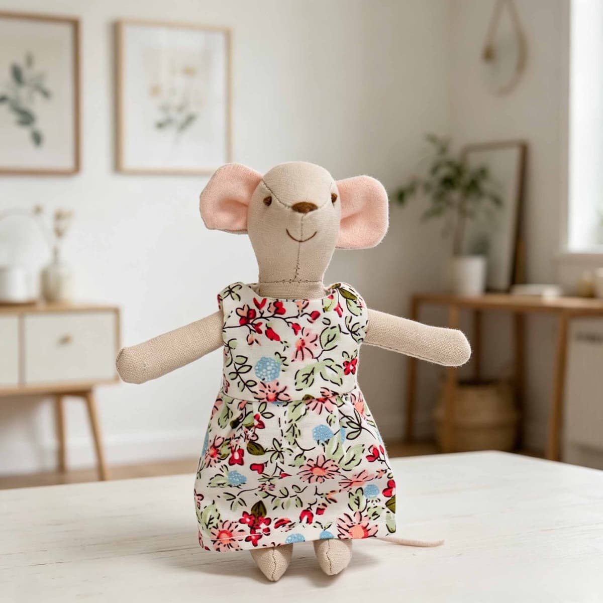 Floral Dress Mouse Plush 15cm — front view