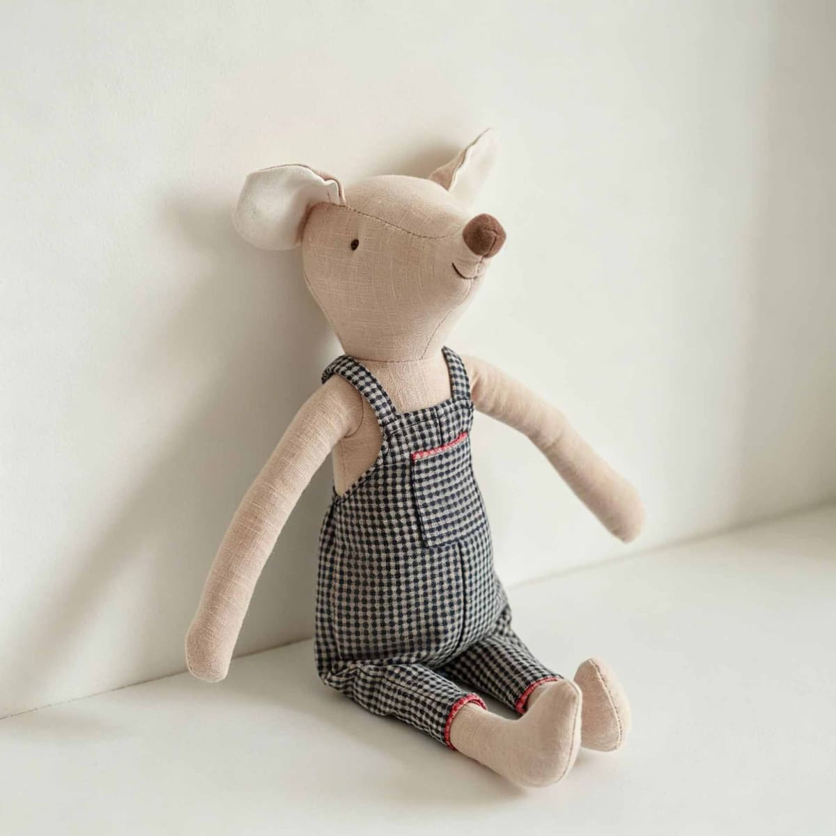 Blue Check Overalls Mouse Plush 38.5cm — Mouses from Mowey Studio