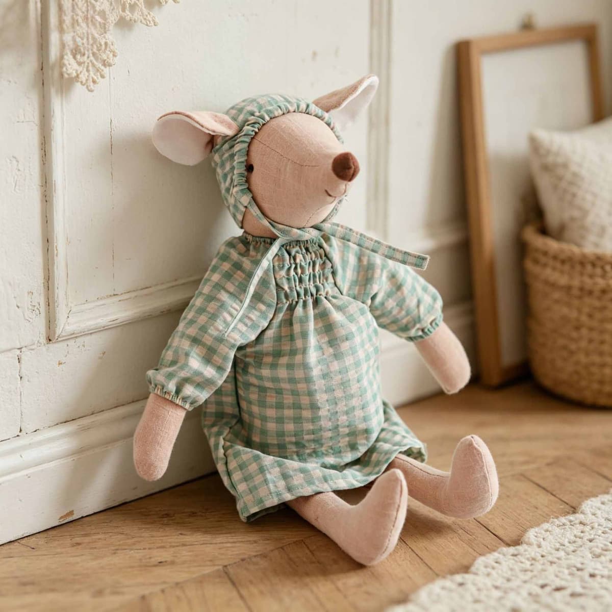 Green Check Hat Dress Mouse Plush 38.5cm — Mouses from Mowey Studio