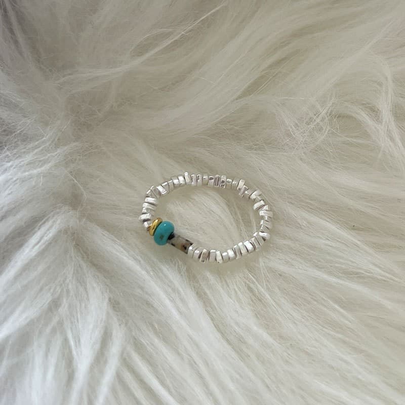 Turquoise Tablet Bead Silver Ring — front view