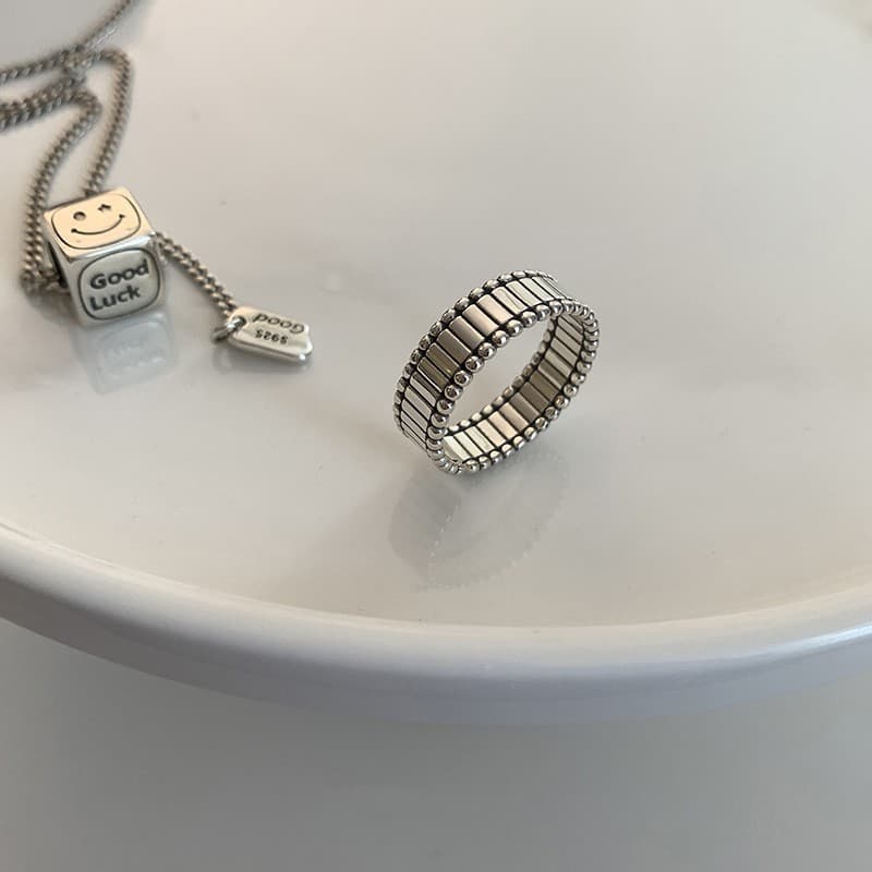 Ribbed Grid Wide Band Silver Ring — Ring minimals from Mowey Studio
