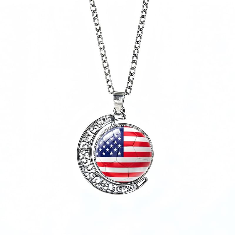 USA Flag Spinning Moon FIFA World Cup 2026 Sweater Chain Necklace — front view