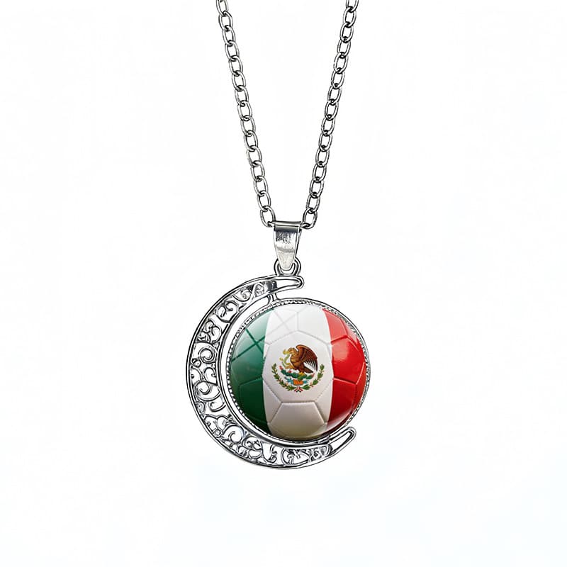 Mexico Flag Spinning Moon FIFA World Cup 2026 Sweater Chain Necklace — front view