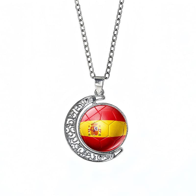 Spain Flag Spinning Moon FIFA World Cup 2026 Sweater Chain Necklace — front view