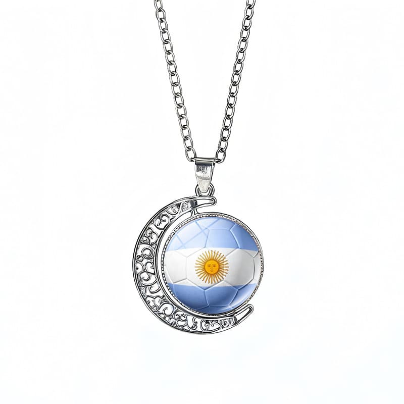 Argentina Flag Spinning Moon FIFA World Cup 2026 Sweater Chain Necklace — front view