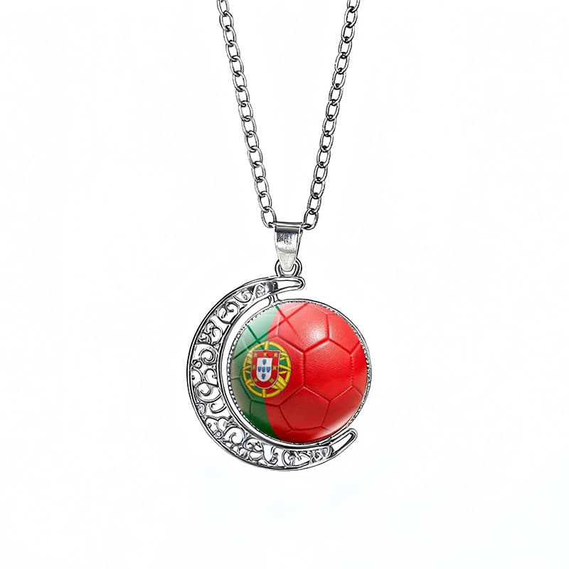 Portugal Flag Spinning Moon FIFA World Cup 2026 Sweater Chain Necklace — front view