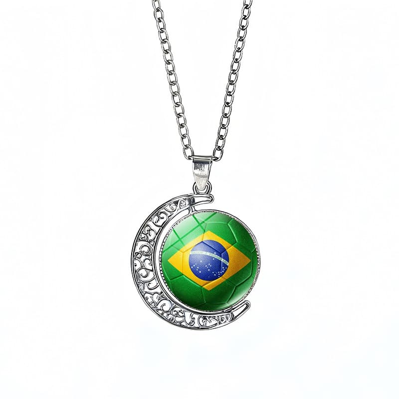 Brazil Flag Spinning Moon FIFA World Cup 2026 Sweater Chain Necklace — front view