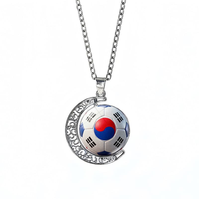South Korea Flag Spinning Moon FIFA World Cup 2026 Sweater Chain Necklace — front view
