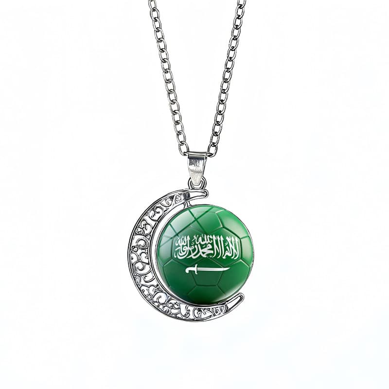 Saudi Arabia Flag Spinning Moon FIFA World Cup 2026 Sweater Chain Necklace — front view