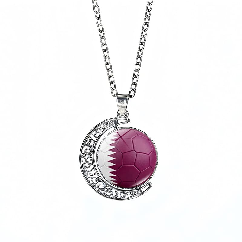 Qatar Flag Spinning Moon FIFA World Cup 2026 Sweater Chain Necklace — front view