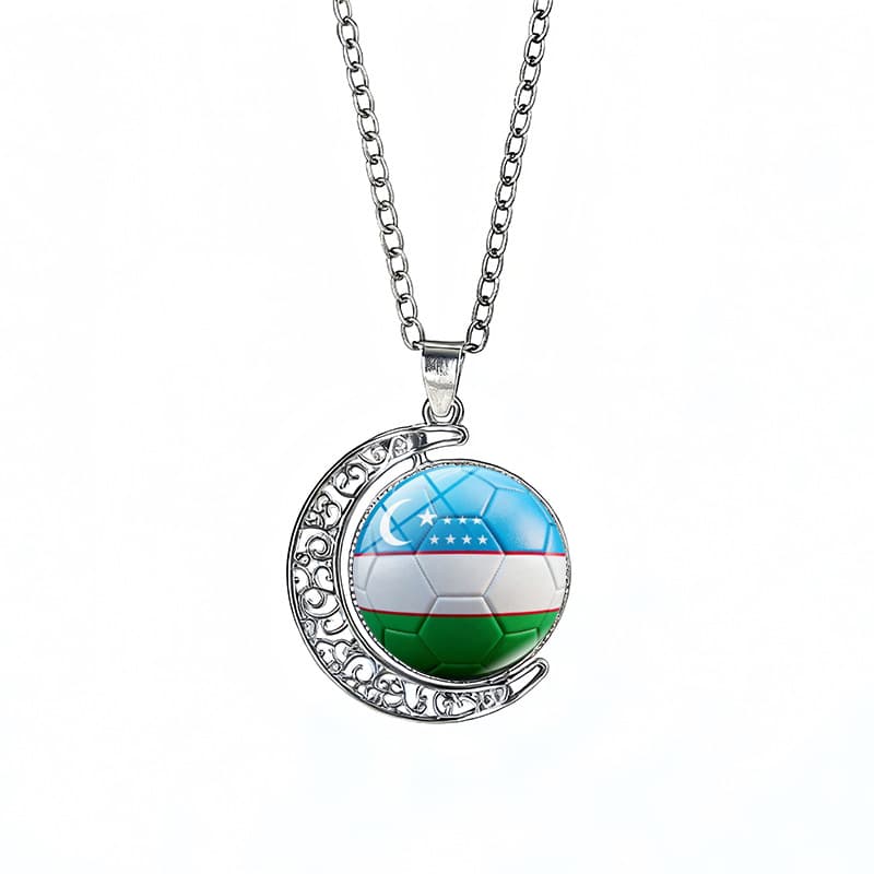 Uzbekistan Flag Spinning Moon FIFA World Cup 2026 Sweater Chain Necklace — front view