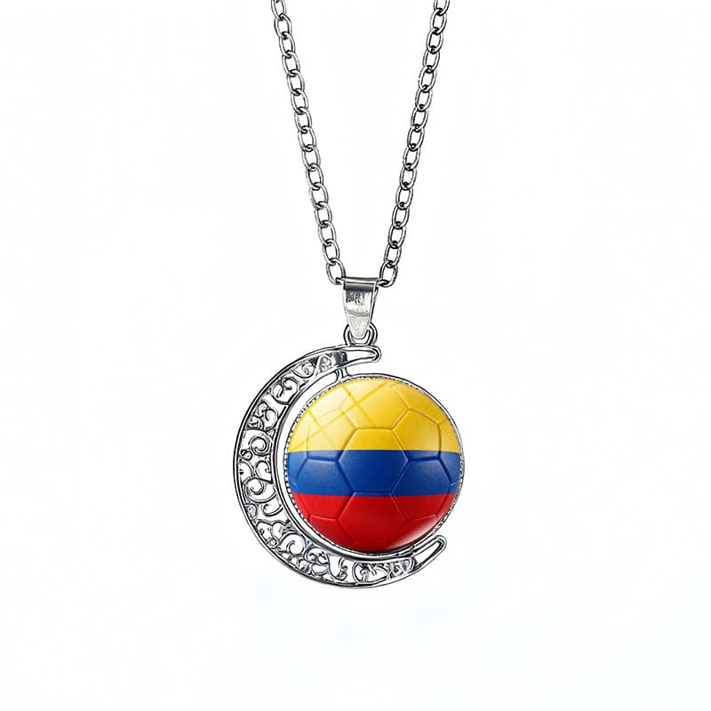 Colombia Flag Spinning Moon FIFA World Cup 2026 Sweater Chain Necklace — front view