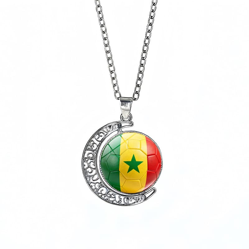 Senegal Flag Spinning Moon FIFA World Cup 2026 Sweater Chain Necklace — front view