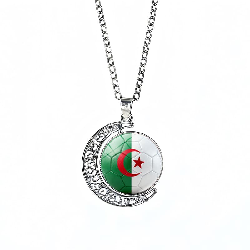 Algeria Flag Spinning Moon FIFA World Cup 2026 Sweater Chain Necklace — front view