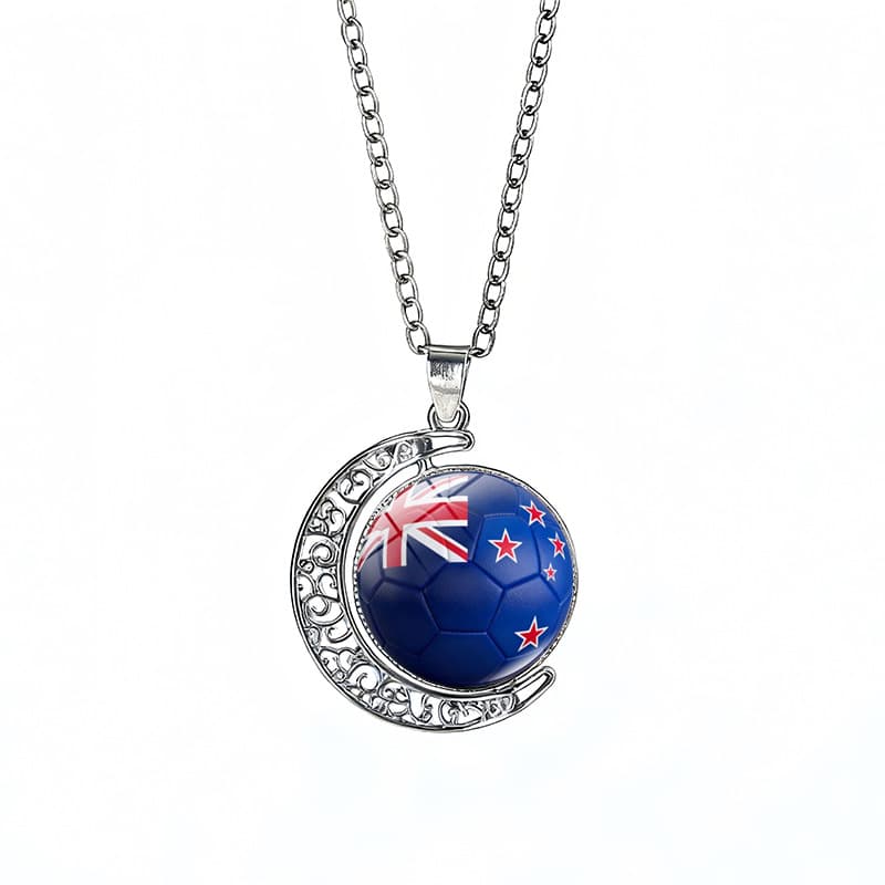 New Zealand Flag Spinning Moon FIFA World Cup 2026 Sweater Chain Necklace — front view