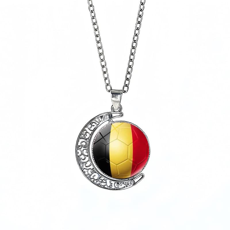 Belgium Flag Spinning Moon FIFA World Cup 2026 Sweater Chain Necklace — front view