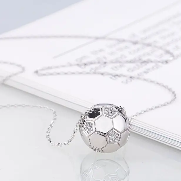 White Gold Pearl Football FIFA World Cup 2026 Collarbone Necklace — front view