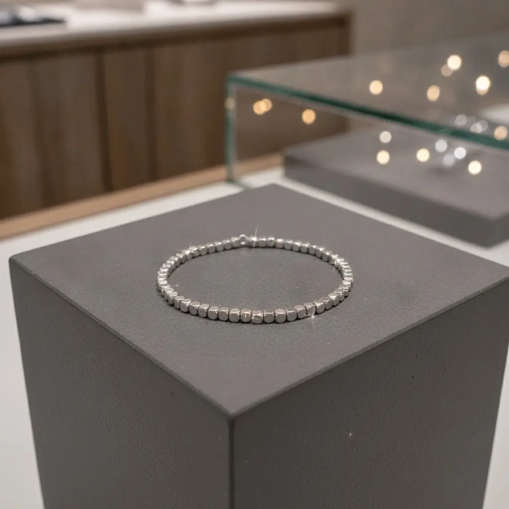 Silver Crushed Bead Disc Chain Bracelet — front view