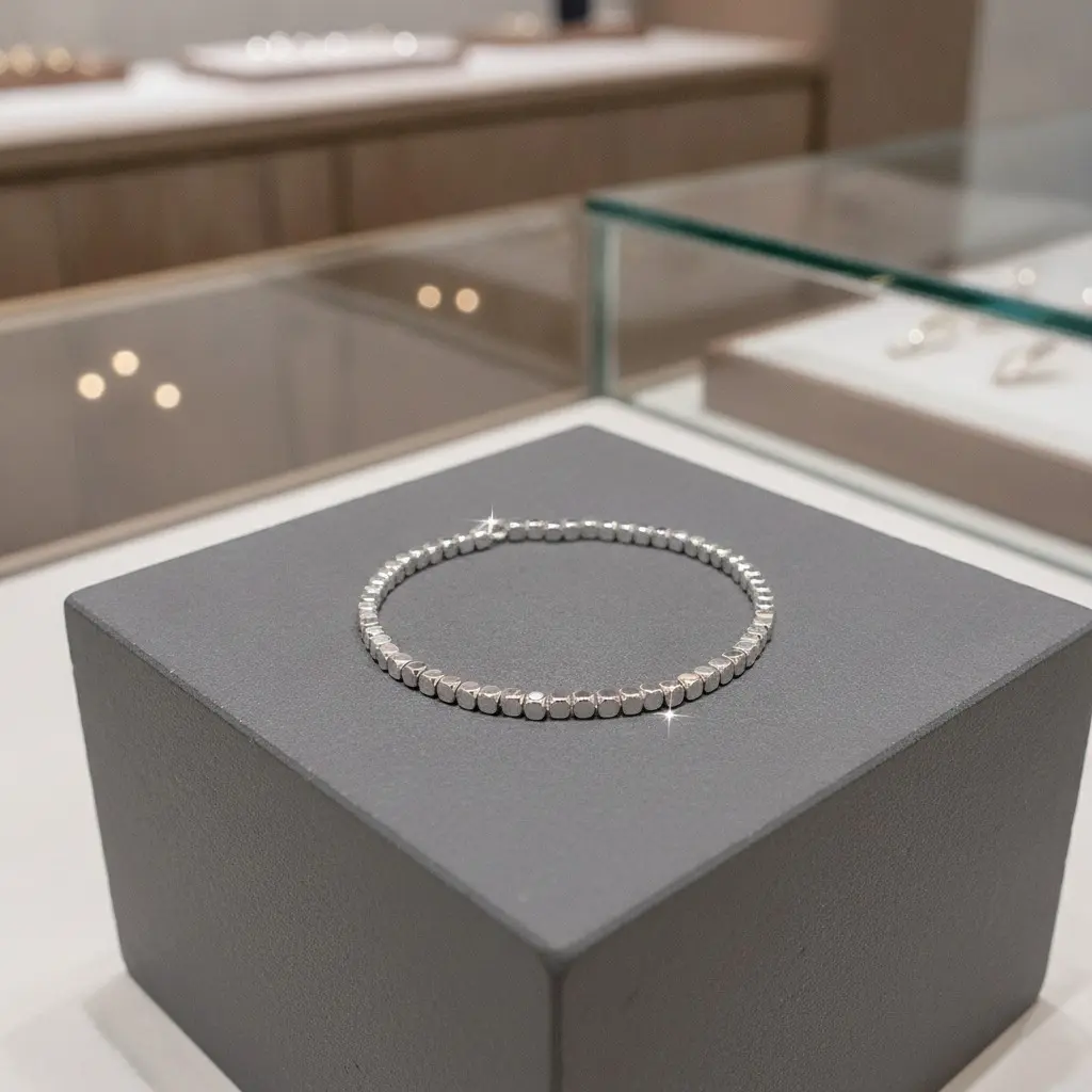 Silver Crushed Bead Disc Chain Bracelet — view 3