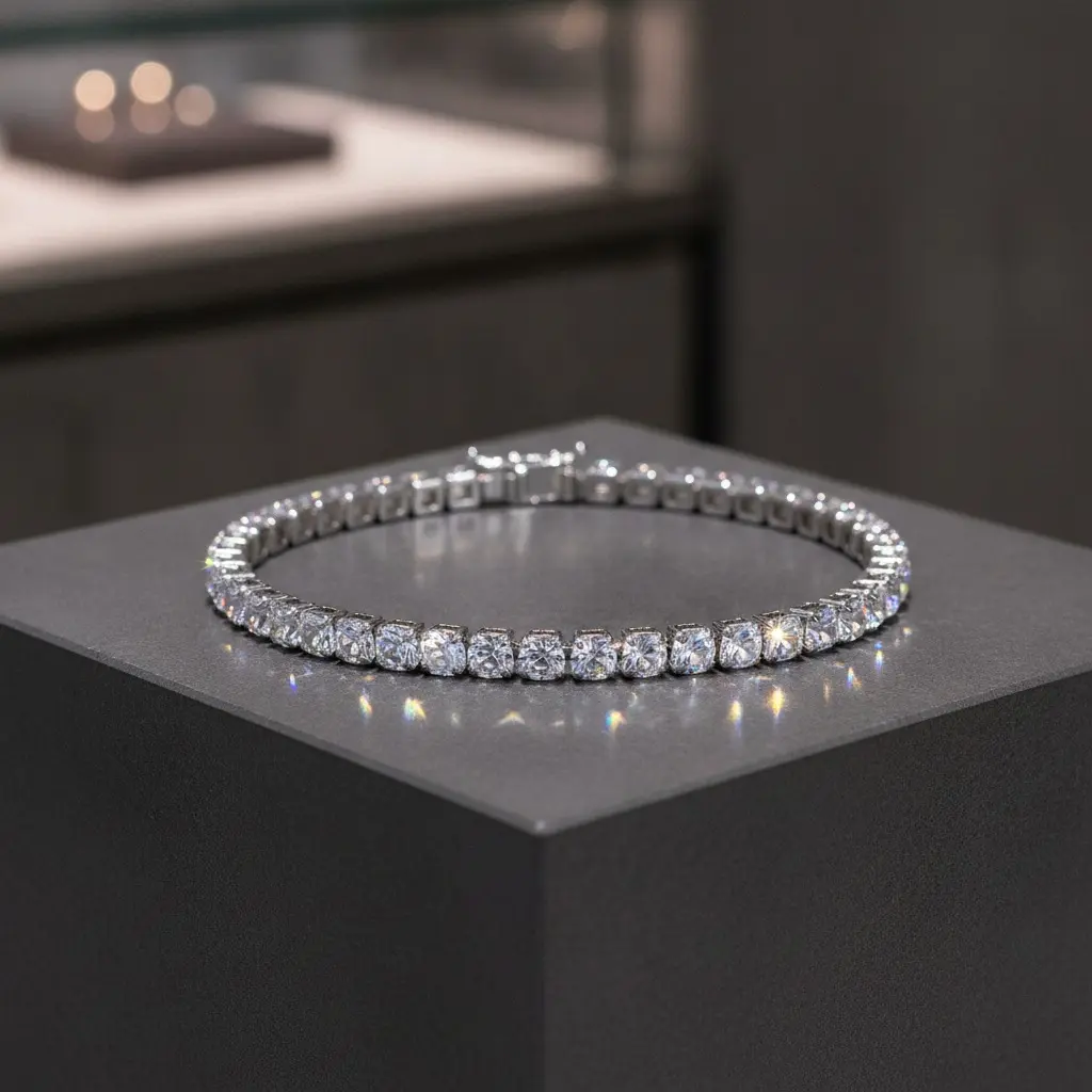 Silver Crystal and Pearl Half Chain Bracelet — view 2