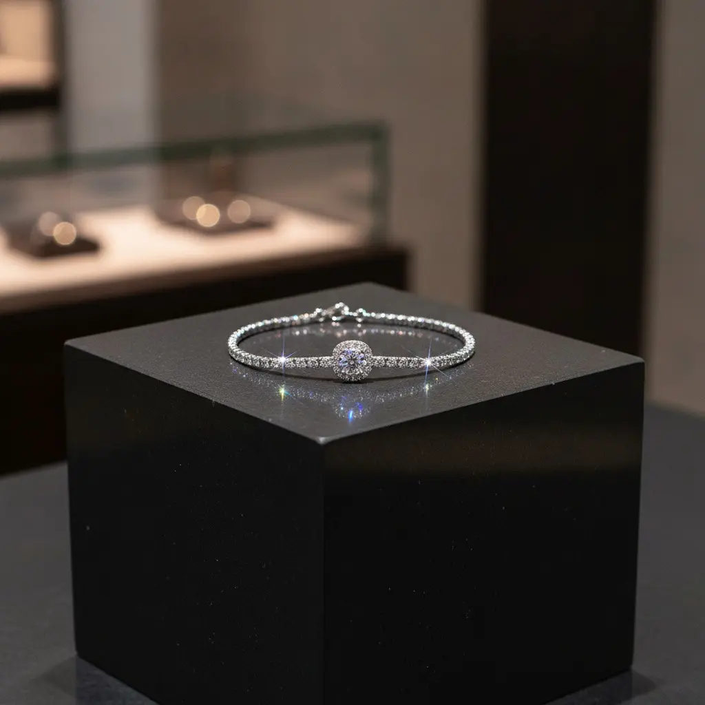 Silver Sparkling Zircon Flower Centre Bracelet — view 2
