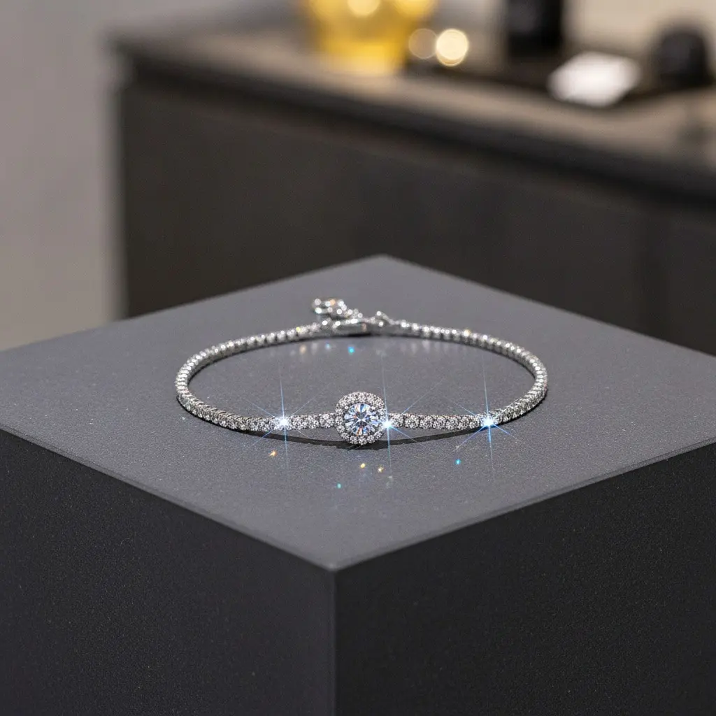 Silver Sparkling Zircon Flower Centre Bracelet — view 3