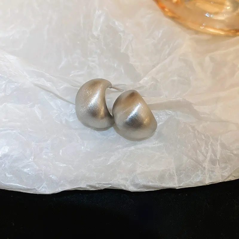 Silver Matte Pebble Dome Stud Earring — front view