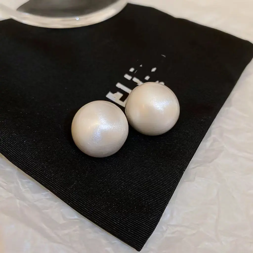 Silver Large Pearl Ball Stud Earring — front view