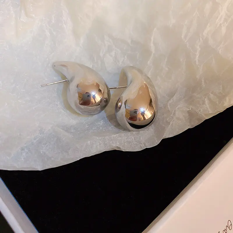 Silver Polished Teardrop Stud Earring — front view