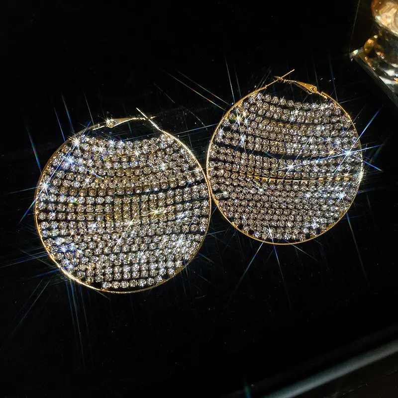 Gold Crystal-Paved Circle Hoop Earring — front view