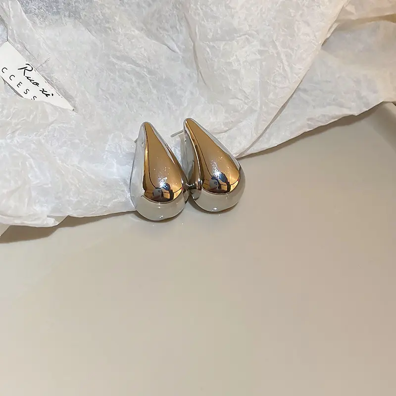 Silver Polished Bullet Teardrop Stud Earring — front view