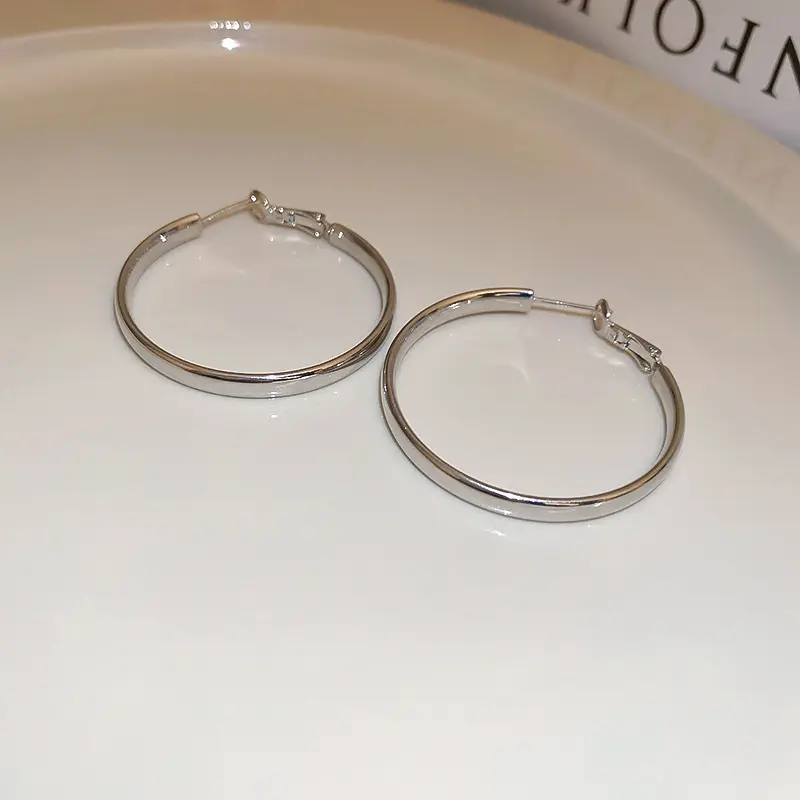 Silver Polished Flat Wide Hoop Earring — front view