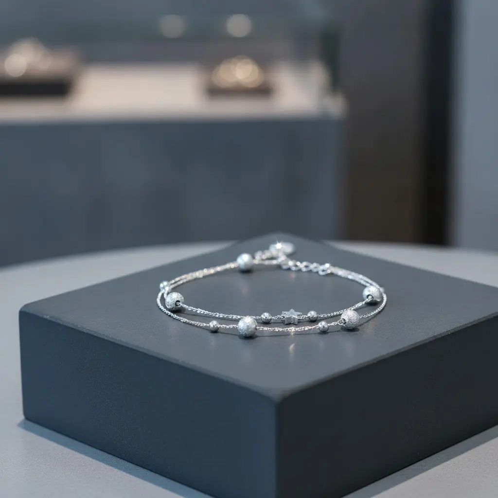 Silver Double Layer Star Bead Bracelet — view 2