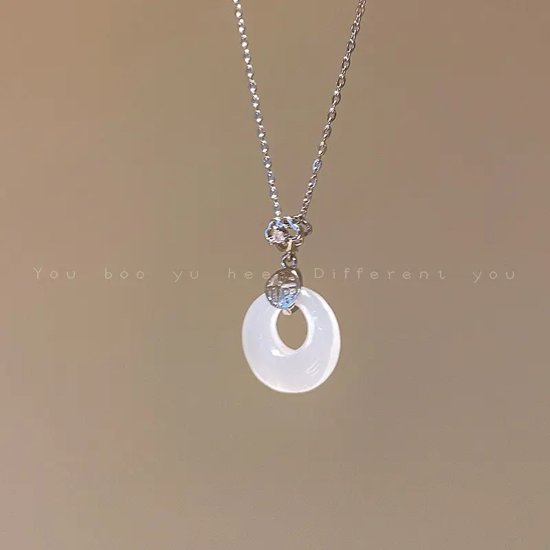 Silver White Peace Buckle Pendant Necklace — front view