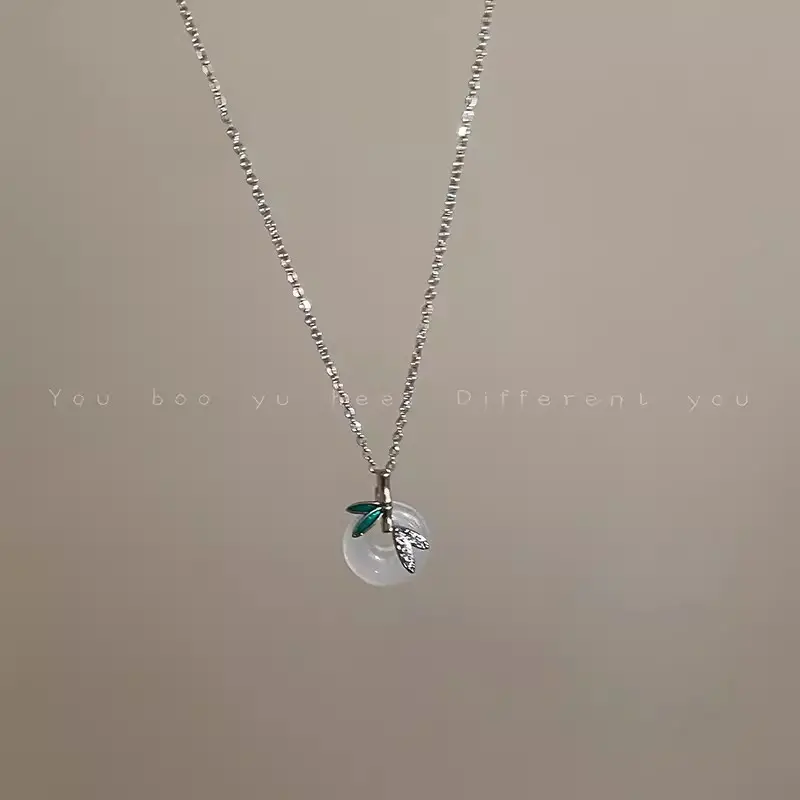 Silver Green Bamboo Peace Buckle Necklace — front view