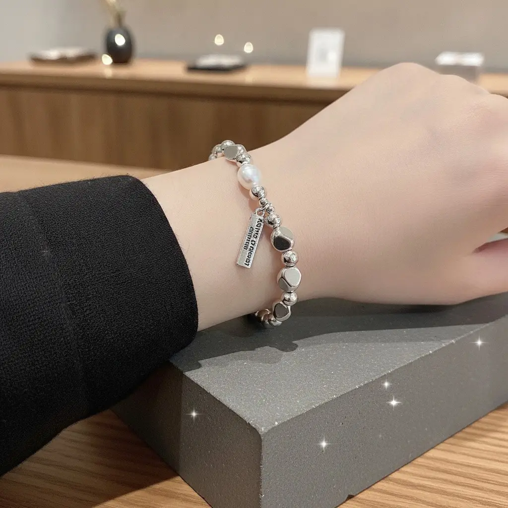 Silver Irregular Pearl Mixed Bead Bracelet — view 2