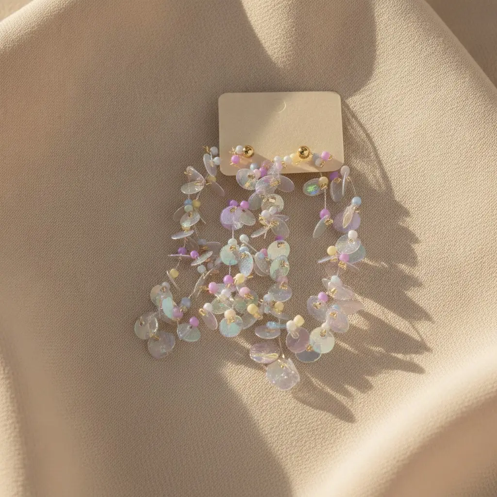 Iridescent Sequin Petal Cascade Drop Earring — view 2