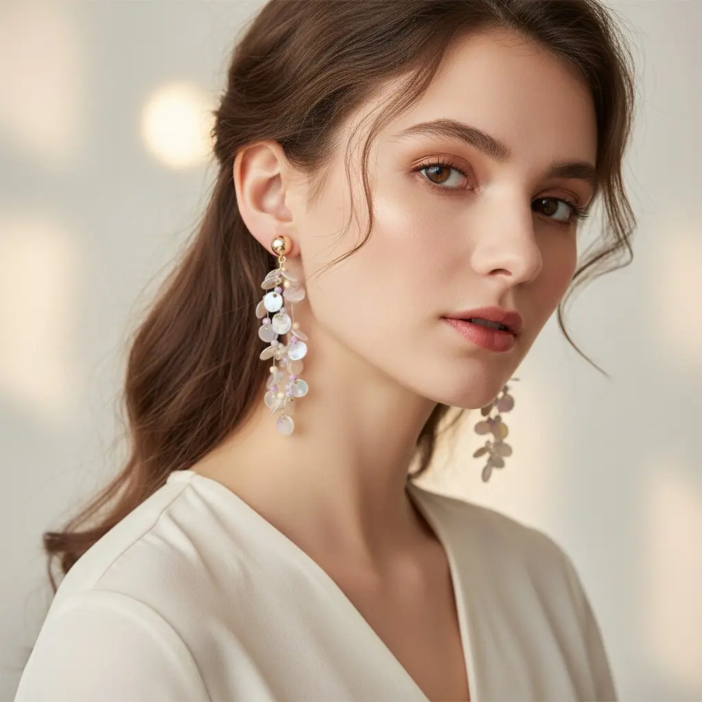 Iridescent Sequin Petal Cascade Drop Earring — view 3