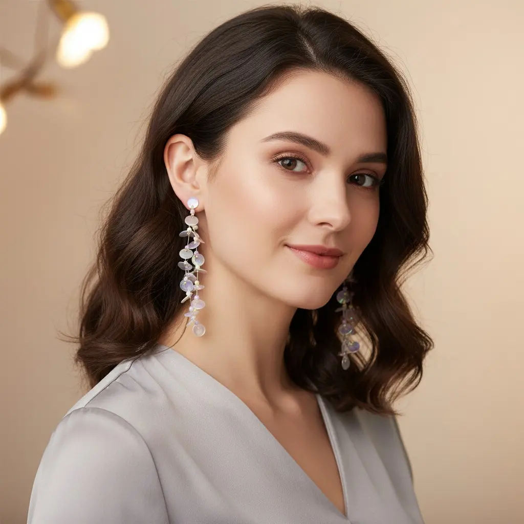 Iridescent Sequin Petal Cascade Drop Earring — view 4