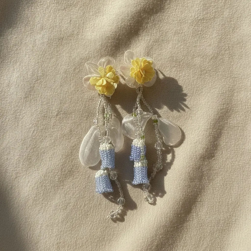 Buttercup Bloom & Periwinkle Bell Drop Earring — view 2