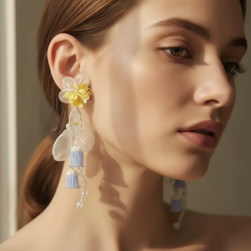 Buttercup Bloom & Periwinkle Bell Drop Earring — view 3
