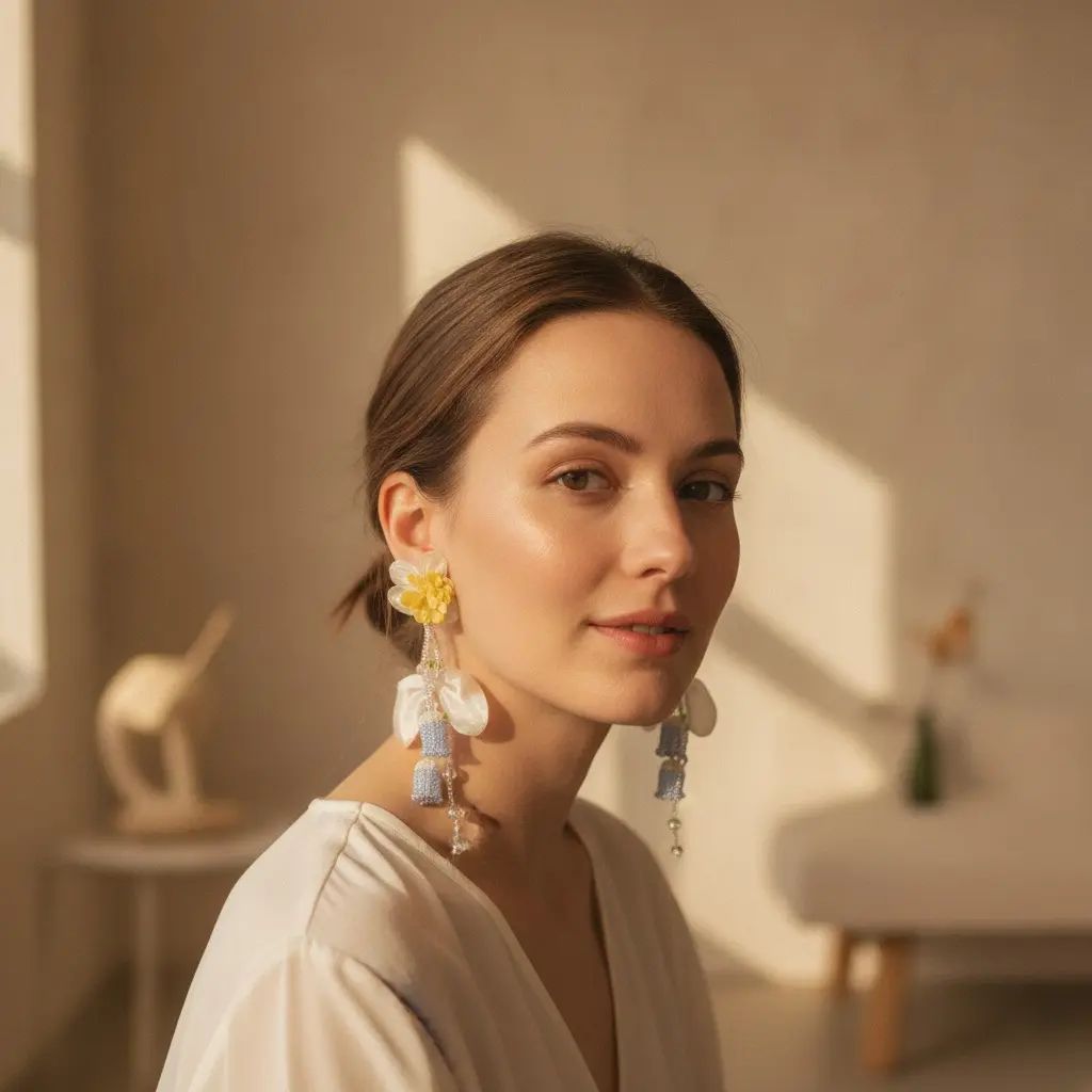 Buttercup Bloom & Periwinkle Bell Drop Earring — view 4